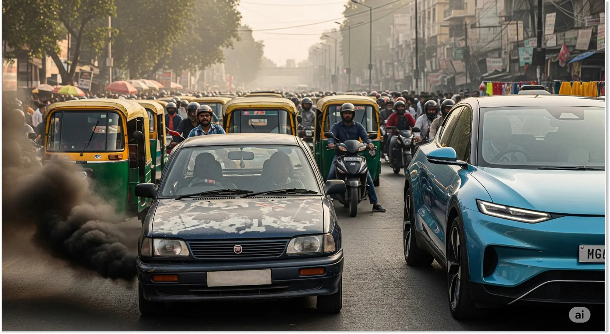 cars and vehicles on a busy road of India