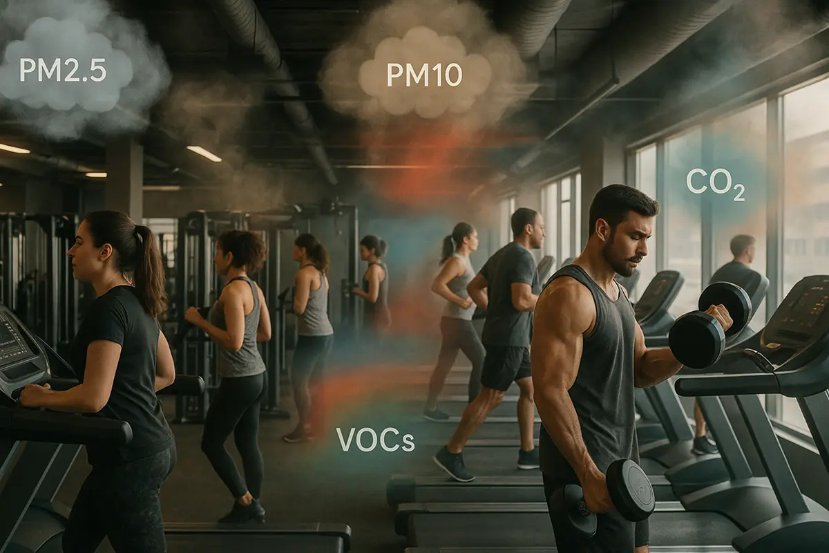 polluants de l’air dans une salle de sport avec des personnes qui s’entraînent