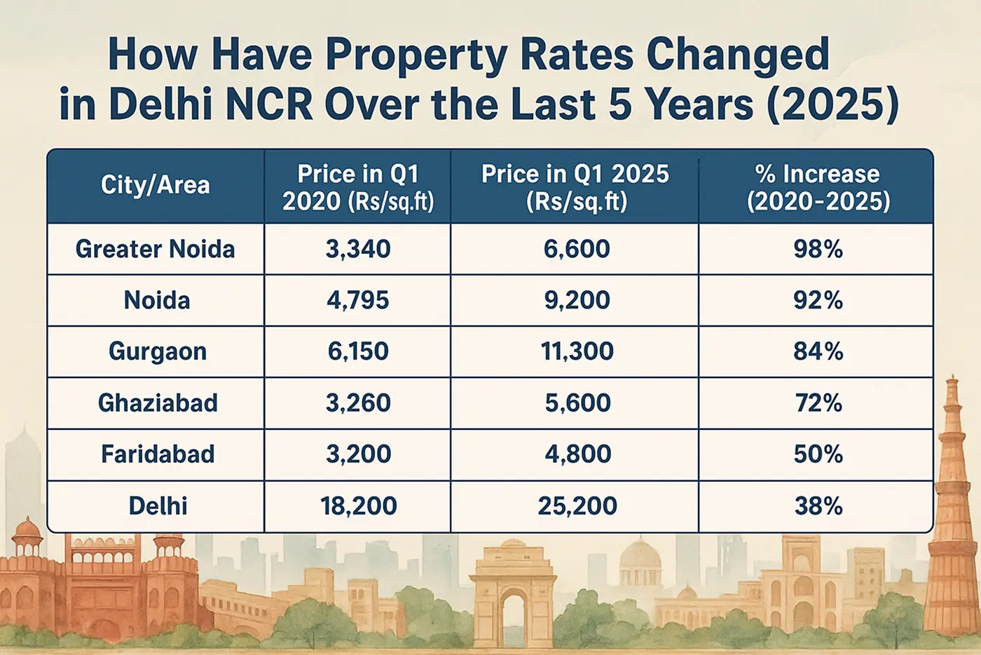how property rates have changed in delhi from 2020 to 2025: do people really consider air pollution before moving to delhi ncr