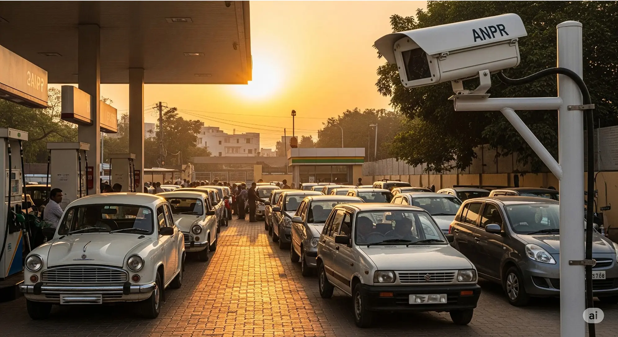 vehicles under the anpr ai camera by the government on a petrol pump