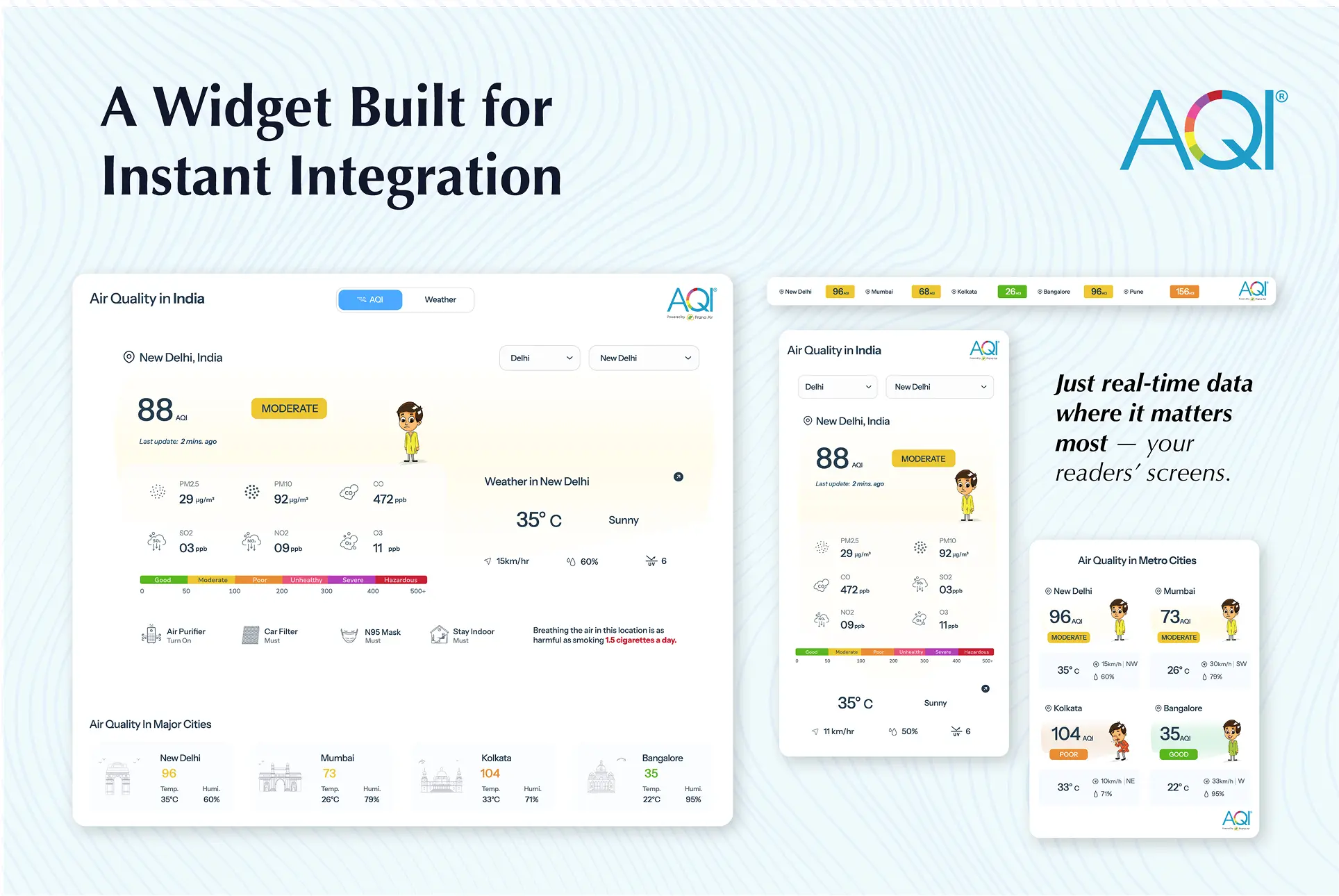 weather and aqi widget built for instant integration to your website