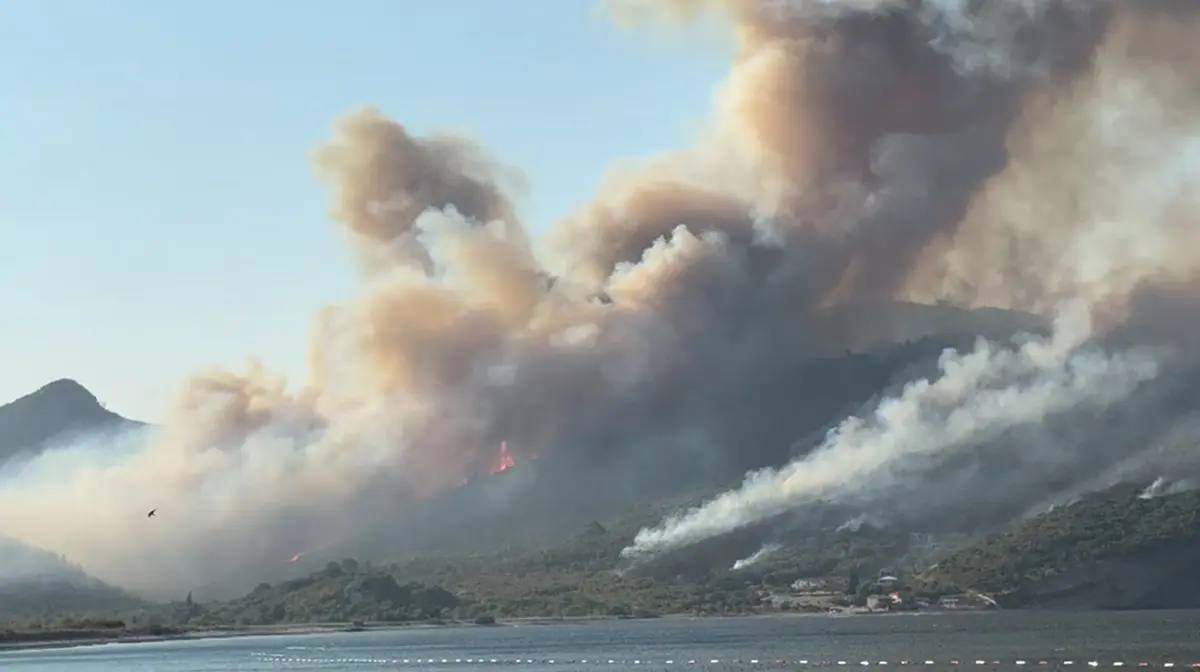 Smoke rises as a wildfire burns in Buljarica, Montenegro